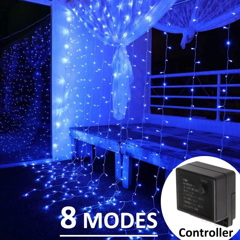 Solhice LED Curtain Lights Outdoor 30ft x10ft Blue, 720 LEDs 8 Modes Christmas Lights Plug in Window String Lights Indoor, Twinkle Lights for Patio Wedding Bedroom Party Decor (Not Connectable)