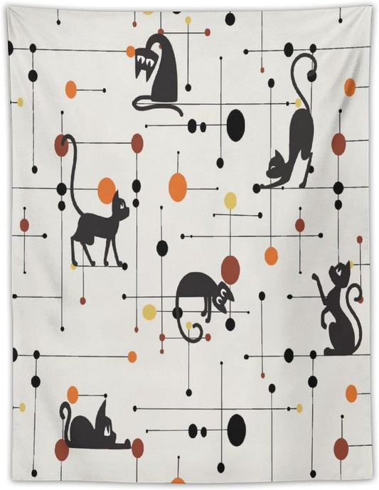 ICMOLYYENLO Abstract Cat Tapestry, Medieval Abstract Atomic Star Cat Vintage Home Wall Hanging Art Tapestry for Bedroom Living Room Dormitory 40x60 Inch
