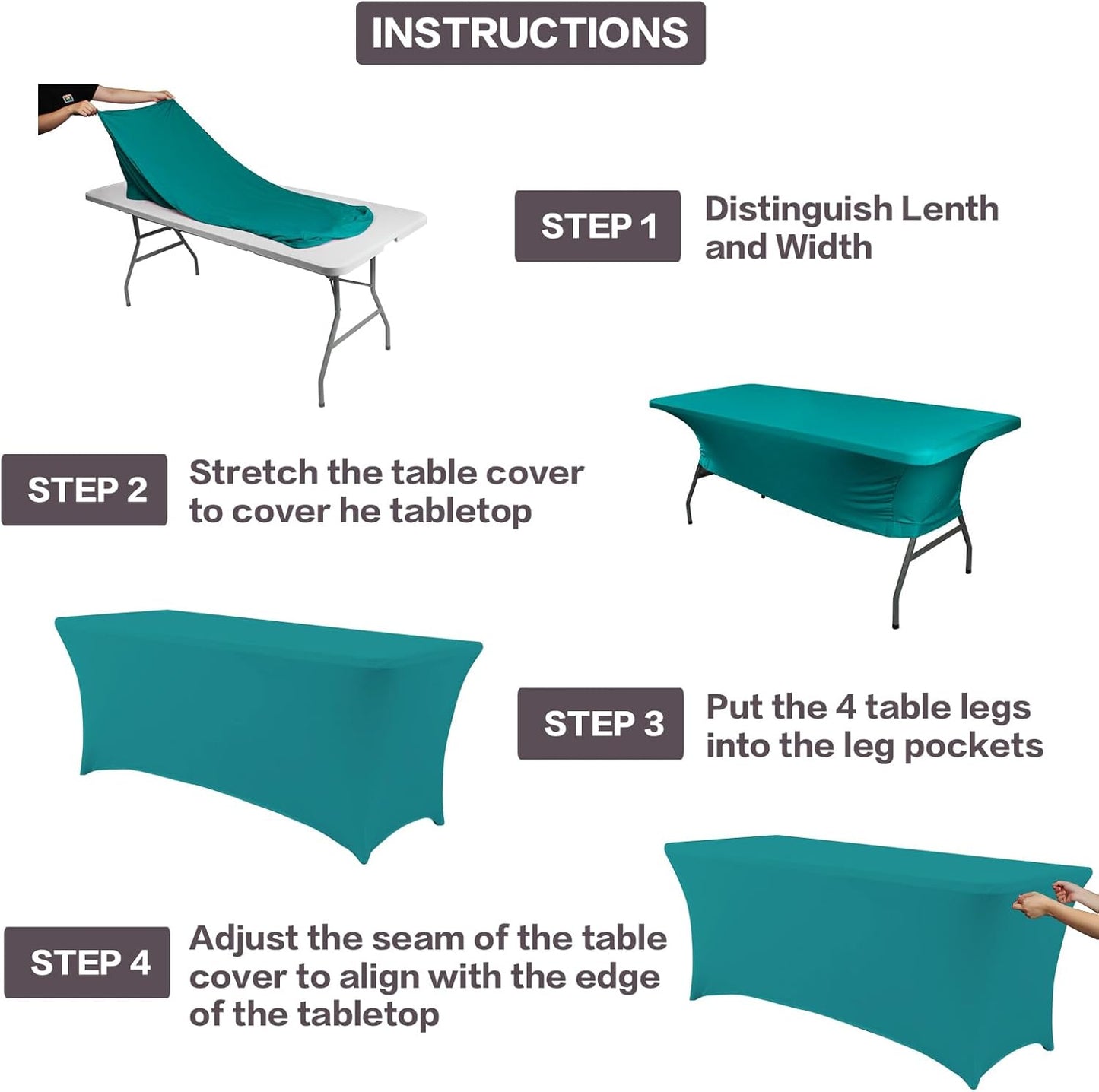 IVAPUPU 2 Pack 4FT Table Cloth for Rectangular Fitted Events Stretch Lake Blue Table Covers Washable Cover Spandex Tablecloth Protector for Party, Wedding, Cocktail, Banquet, Festival