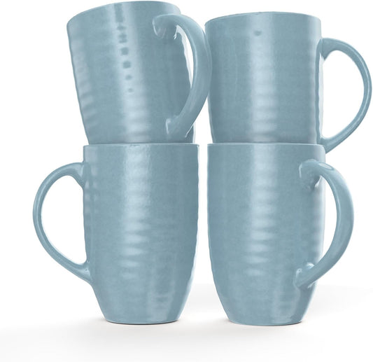 Set of 4 Oversized 20oz Tall Ceramic Latte Coffee Mugs, Gift Set for Cococa, Tea and More. With Large Handles; Dishwasher and Microwave Safe. (Blue)