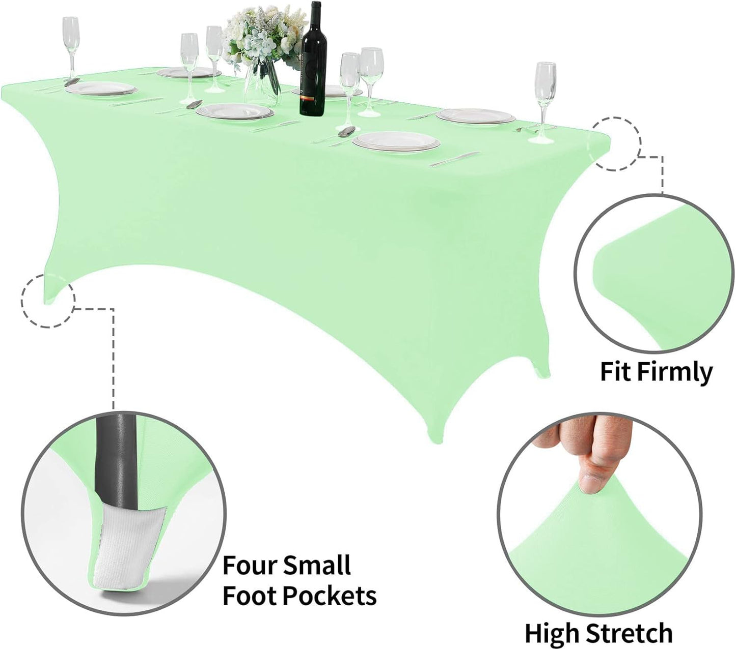 Spandex Table Cover for 6Ft or 4fT or 8ft Table Universal Fitted Stretch Tablecloth for Party, Banquet, Wedding and Events-Mint
