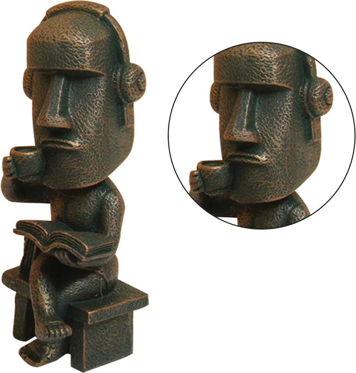 Moai Statue Decor - 6 Inch Easter Island Oranment Resin Stone Decoration for Room Accessories Antique Sculpture for Office Desktop (Read a Book)