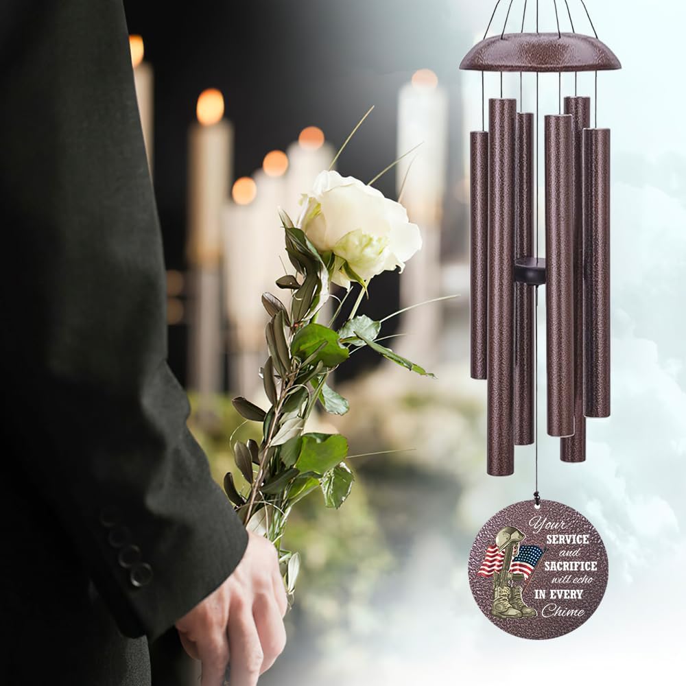 36inch Personalized Wind Chimes, Memorial Wind Chimes for US Veteran, Wind Chime for Loss of Loved Dad/Mom, Sympathy Memorial Gifts, Thank You Veteran Solider, Outdoor Decor