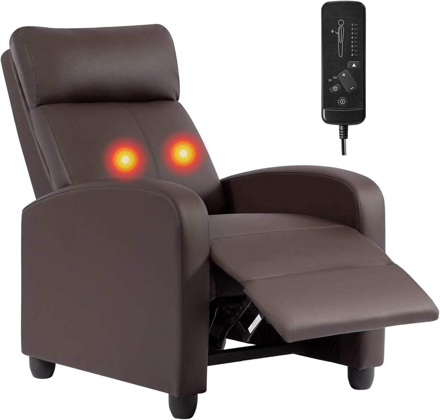 BestMassage | Recliner Chair | with 2 Point Massage Function | Leather Dark Brown | with Lumbar Support, Adjustable Push Back, Footrest & Padded Seat | Easy Assembly | for Living Room, Home Theatre
