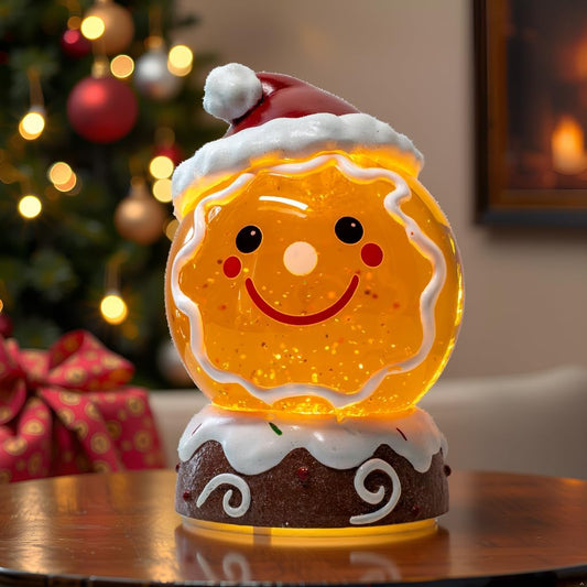 Christmas Music Snowglobe Water Lantern, Smiling Wind Light with Christmas hat Decoration Table Centerpiece, Used for Home Party Decoration, USB Wired Festival Gift