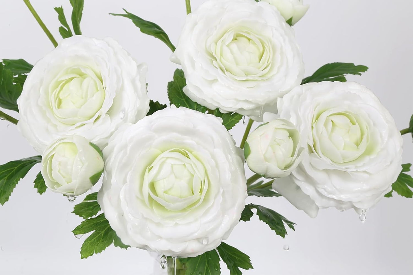 IPOPU 4PCS Real Touch White Ranunculus Artificial Flowers Faux Ranunculus Flowers for Vase Real Look Silk Peonies Fake Peony Flowers for Home Indoor Wedding Centerpieces for Table Decorations (White)