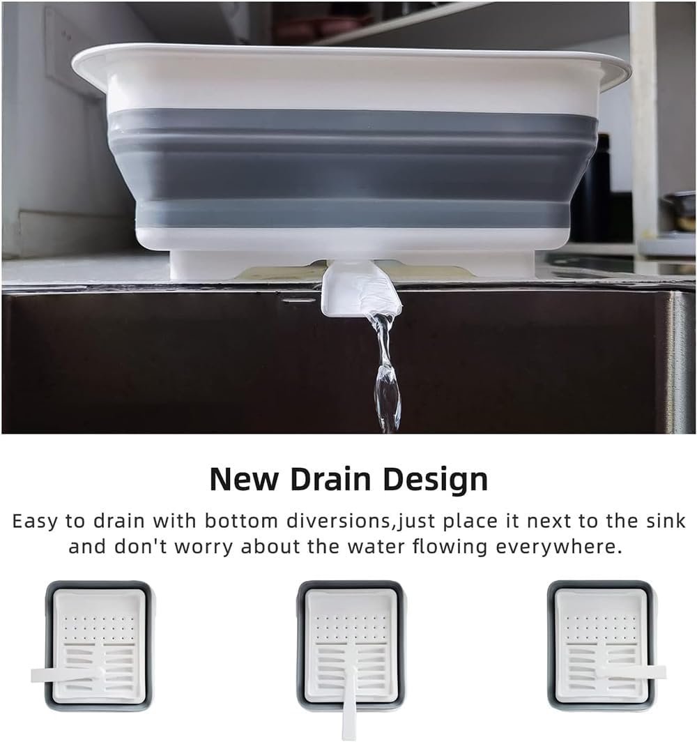 THANSTAR Collapsible Dish Drying Rack for RV Kitchen, Foldable Drainer Organizer for Kitchen Countertop, Space Saving Portable Dish Rack for Campers, Travel Trailer & Small Spaces, Easy Storage, Grey