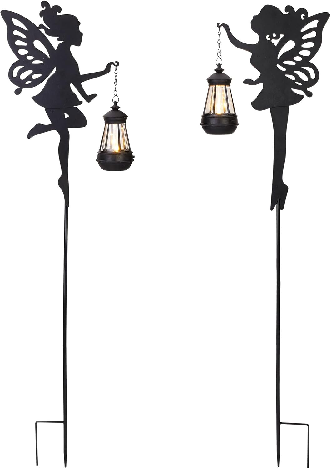 Fairy Garden Accessories Halloween Decorations Lawn Ornaments 1 Pair - Solar Lights Outdoor Garden Statue, Metal Stakes Decorative Figurines for Yard Decor, Patio (Type A Warm Lighting)