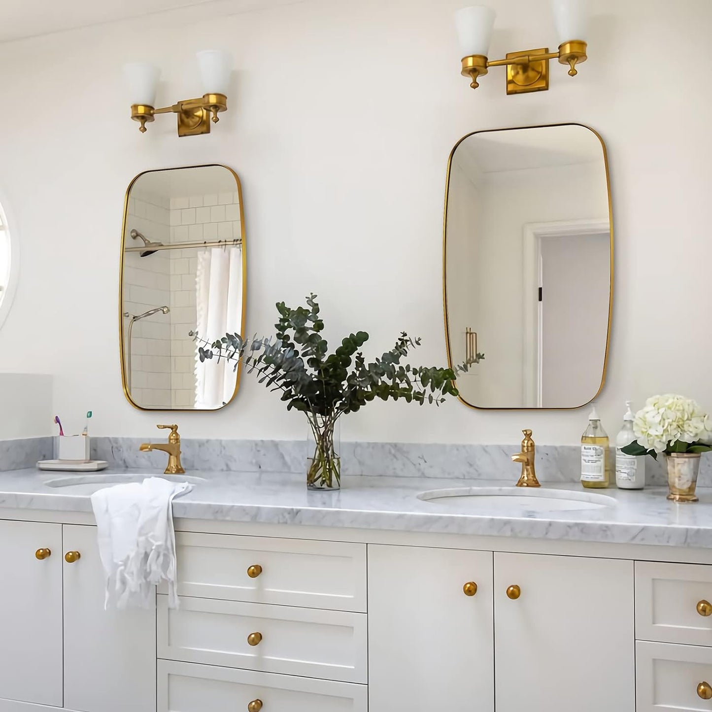 ANDY STAR Gold Bathroom Mirror, 20x30’’ Brushed Gold Vanity Mirror for Bathroom, Brushed Brass Oblong Stainless Steel Metal Frame Mirror for Over Sink