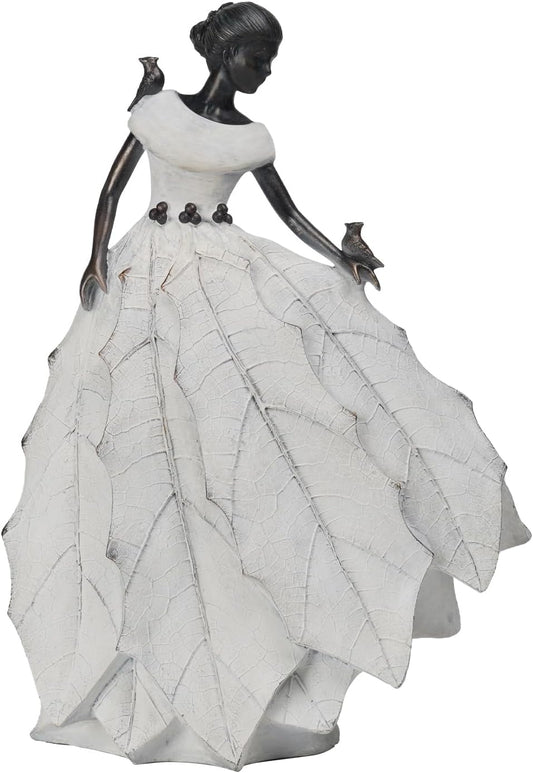 DiliComing Fairy Garden Accessories Outdoor Statue - Table Decor for Living Room Garden Maiden Bookshelf Decor Xmas Resin Holly Leaves Maiden White Statue 10.5 * 6.0 * 14.5 Inch