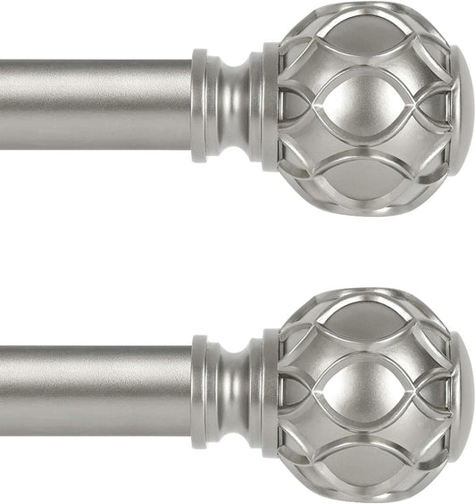Silver Farmhouse Curtain Rods for Windows:Heavy Duty Adjustable Curtain Rod for Bedroom Living Room,Boho Decorative Rustic Drapery Rods with Vintage Coastal Finial,Antique Silver 2 Pack 36-88"