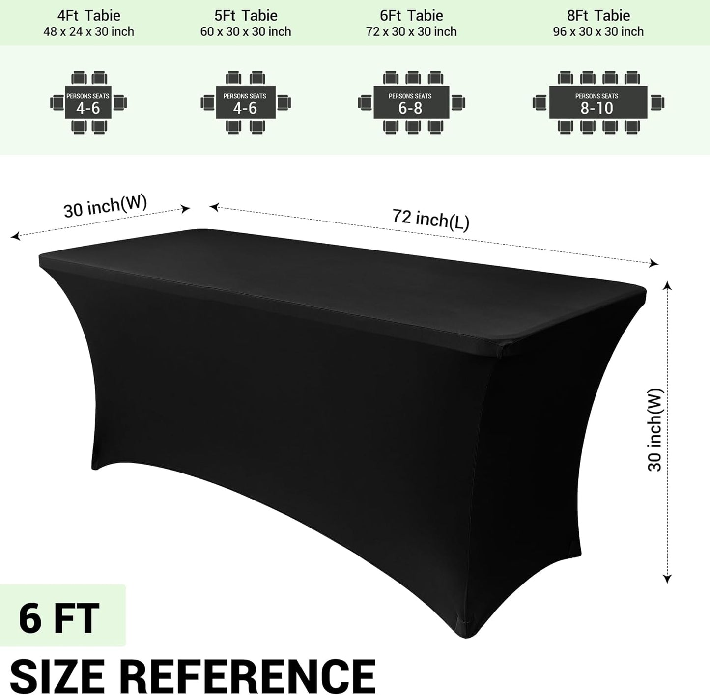 Obstal Spandex Table Cover 6ft Fitted Tablecloth Rectangular - Black Rectangle Folding Table Cloth for Birthday Party Wedding Banquet, 72L x 30W Inch
