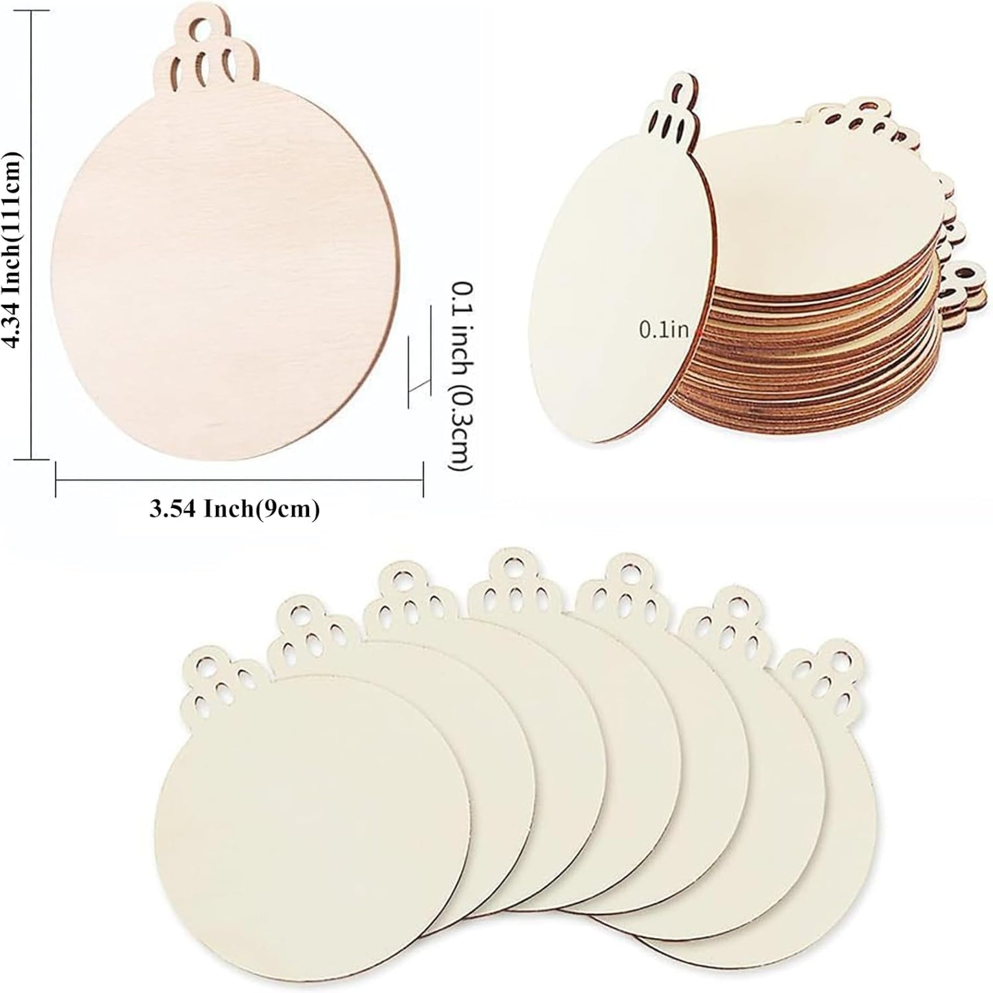 4" 100PCS Christmas Wooden Ornaments Unfinished, DIY Christmas Crafts for Kids Wood Slices DIY Crafts Supplies for Girls Adults, Christmas Ornaments Holiday Decoration