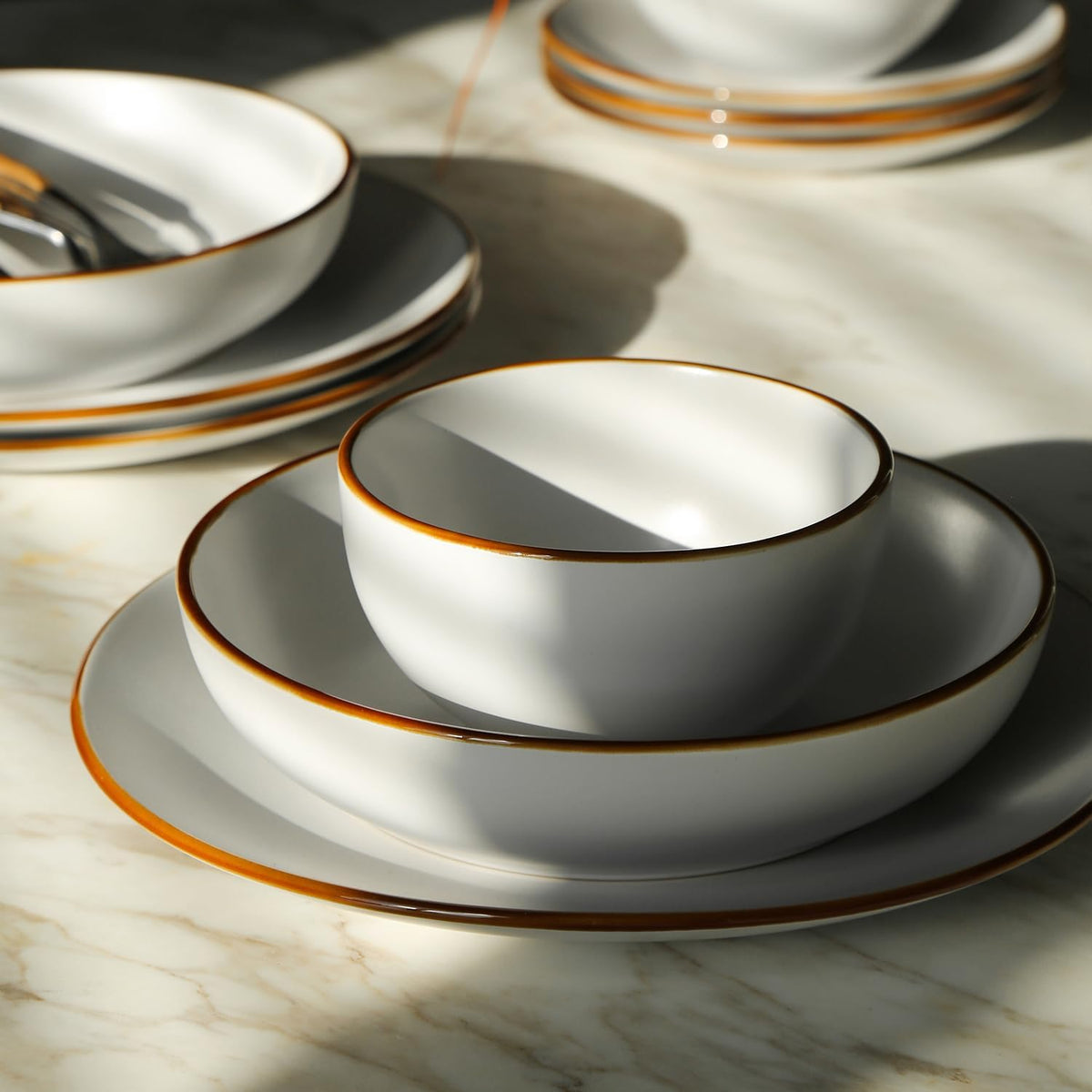 Stone Lain Brasa Modern Stoneware 16 Piece Dinnerware Sets, Plates and bowls Sets, Dish Set for 4, White