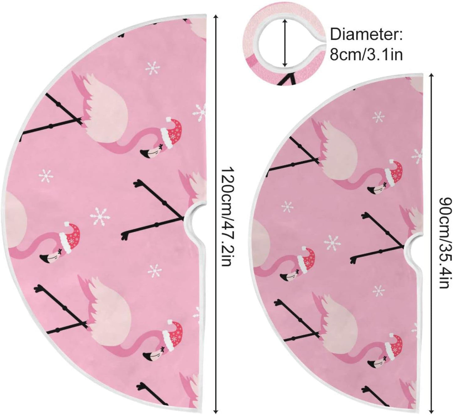 Christmas Pink Flamingo Tree Skirt, Seasonal Tree Mat Holiday Party Supplies Ornaments Indoor Outdoor Decorations for Tabletop Trees 35.4 Inches