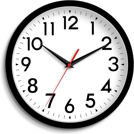 Wall Clock Analog 10 Inch Silent Non Ticking Battery Operated Modern Decorative for Living Room Kitchen Office Bedroom Bathroom(Black)
