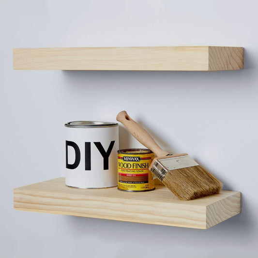 Homeforia 24 inch Natural Floating Shelf, High End Solid Real Wood 24inch Small Floating Shelves for Wall Mounted, Natural Wooden Floating Shelves, Heavy Duty Bracket, 24 X 6.5 X 1.75 in, Set of 4