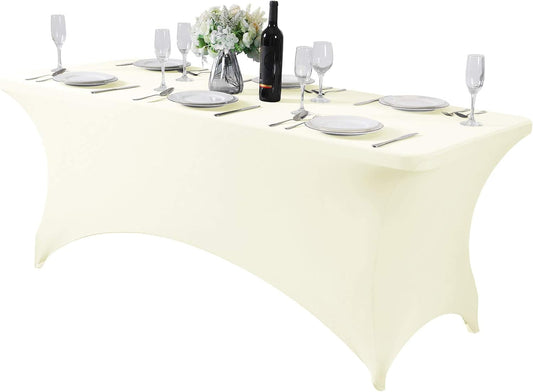 Spandex Table Cover for 6Ft or 4fT or 8ft Table Universal Fitted Stretch Tablecloth for Party, Banquet, Wedding and Events-Ivory
