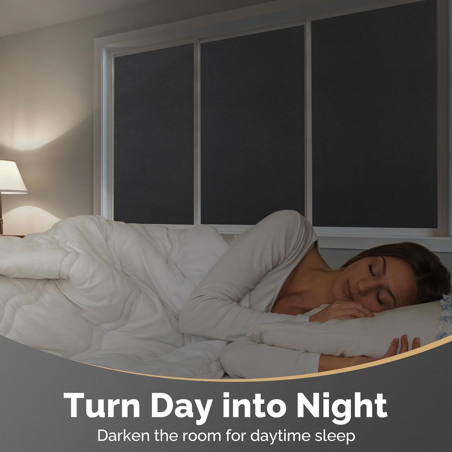 DOWELL Blackout Window Film, 100% Light Sun Blocking Static Cling Frosted Privacy Film for Glass, Heat Control Removable Window Tint, Room Darkening Cover for Day Sleep, Black, 35.4" x 157.5"