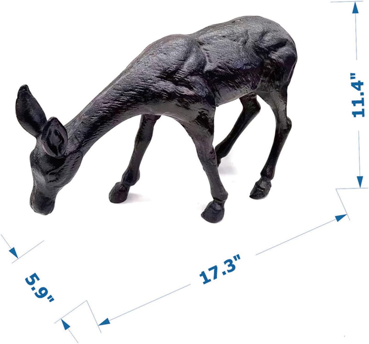 Cast Iron Deer Sculpture（11.4" Tall）, Realistic Lawn Garden Decor Statue, Lifelike Grazing Deer Figure, Outdoor/Indoor Decorative Art, Metal Animal Ornament HC3672