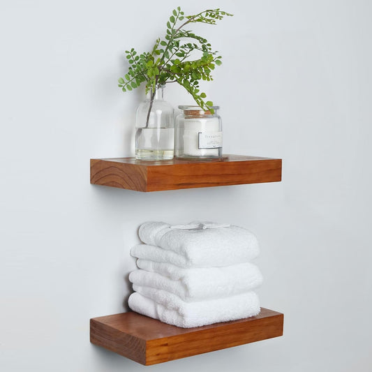 Homeforia 12 inch Oak Floating Shelf, High End Solid Real Wood 12inch Small Floating Shelves for Wall Mounted, Honey Oak Wooden 12in Floating Shelves, Heavy Duty Bracket, 12 X 6.5 X 1.75 in, Set of 4