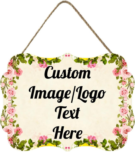 Personalized Wooden Welcome Sign Front Door Decor Home Sign Customized Image/Text Hanging Farmhouse Decorations for Home Office 11.2 * 8 Inch