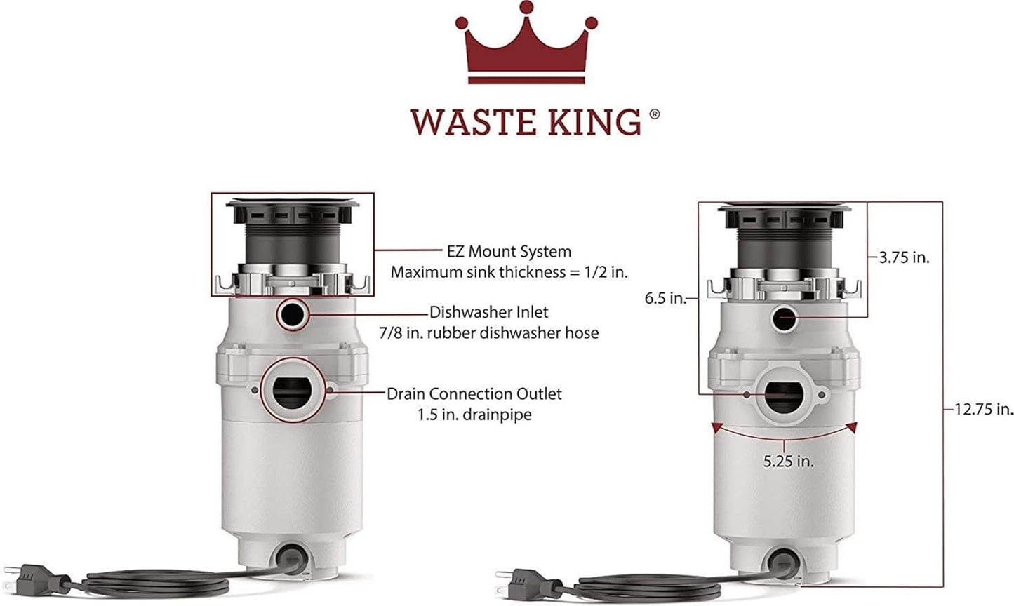 Waste King Garbage Disposal for Kitchen Sink with Power Cord, L-1001