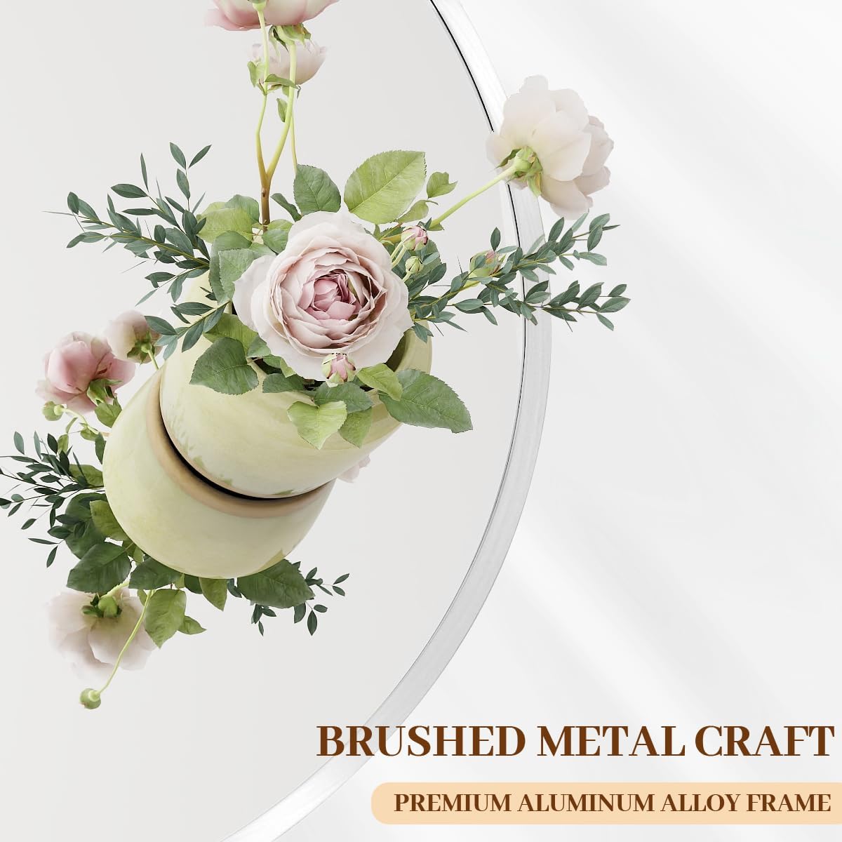 BEAUTYPEAK 24 Inch Round Mirror, Metal Frame Circle Mirror, Wall Mounted for Entryway, Bathroom, Vanity, Living Room, White