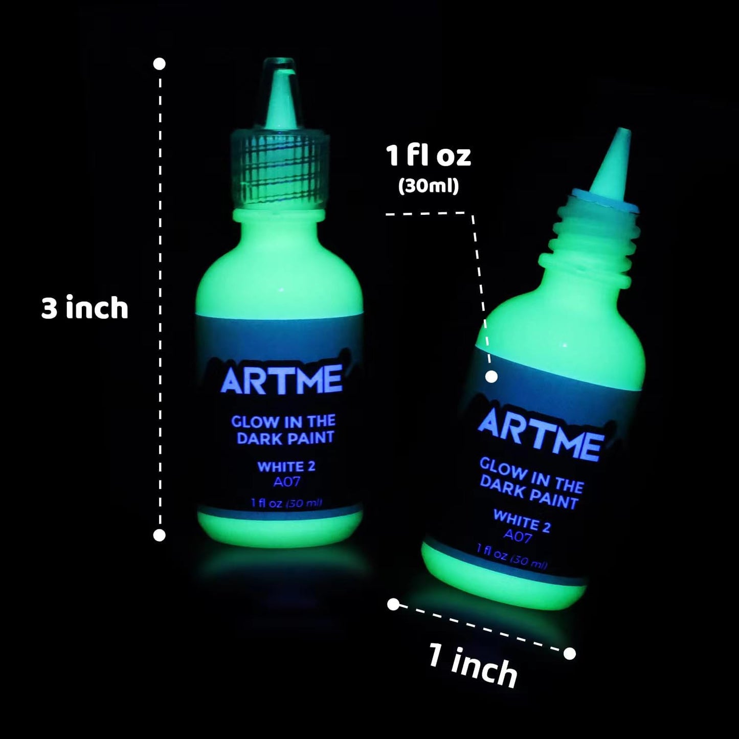 ARTME Glow in The Dark Paint, Glow Paint Set of 12 Bright Colors 30ml/1oz, Long Lasting Glow Fluorescent Perfect for Art Painting, DIY projects, Easter, Halloween, and Christmas Decorations