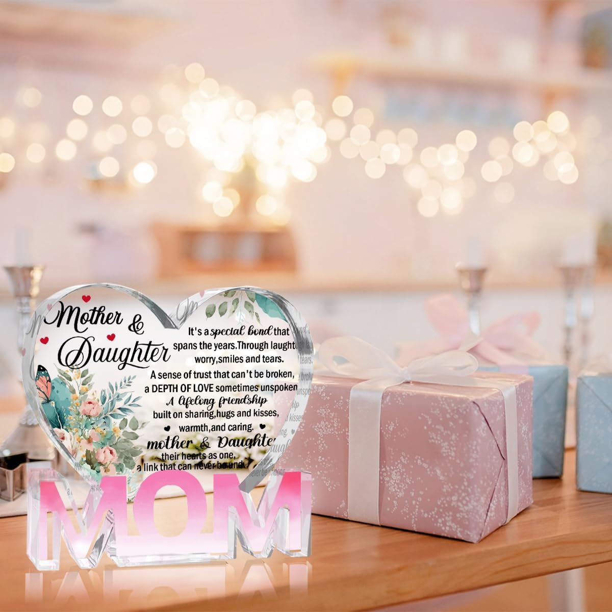 Mothers Day Gifts Best Mom Gifts -Gifts for Mom from Daughter Son - Best Mom Ever Gifts Unique Mother Birthday Acrylic Heart-Shaped Plaque Desk Decorations Present for Mom Christmas Anniversary