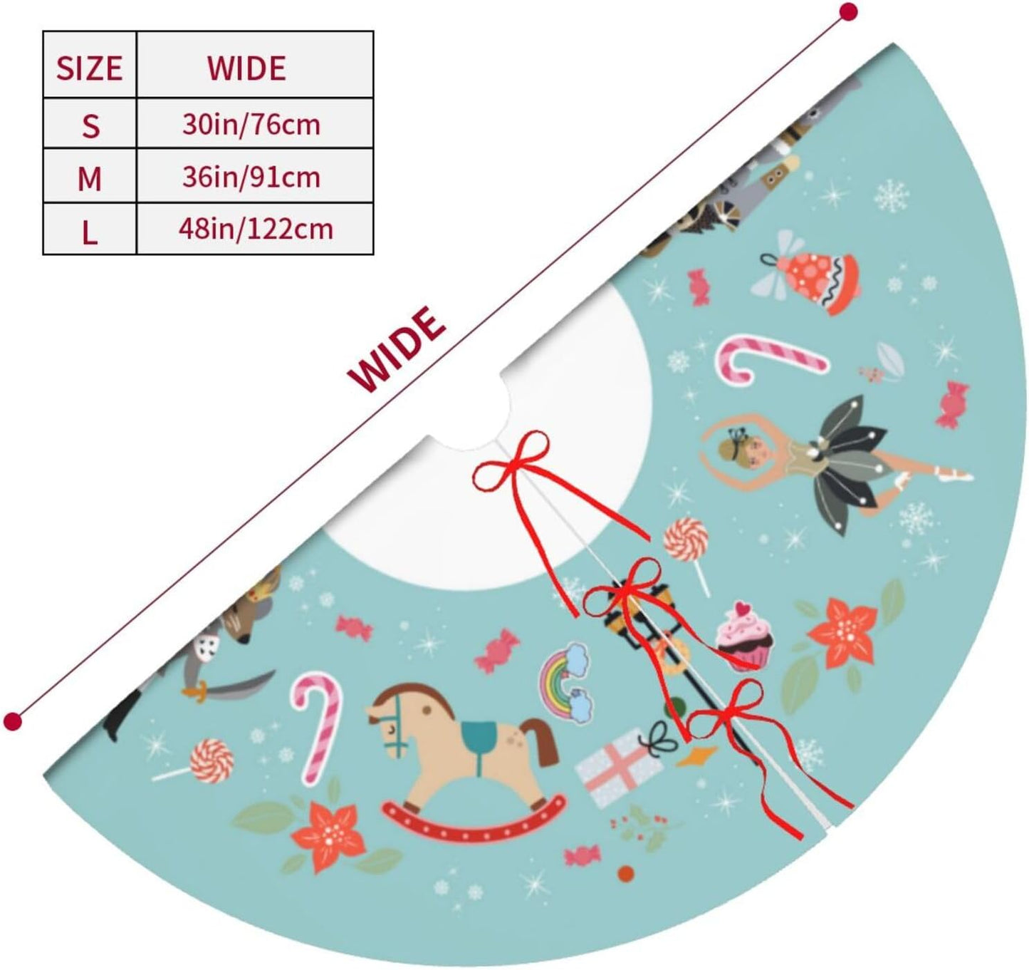 48" Large Christmas Tree Skirt, Turquoise Nutcracker Sweet Pattern Tree Mat Base Cover for Xmas Festive Holiday Party Decoration Ornaments