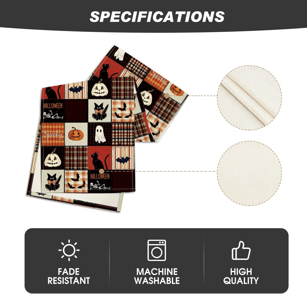 Artoid Mode Black Cat Bat Pumpkin Spooky 210 GSM Halloween Table Runner, Ghost Kitchen Dining Table Decoration for Home Party Decor 13x72 Inch