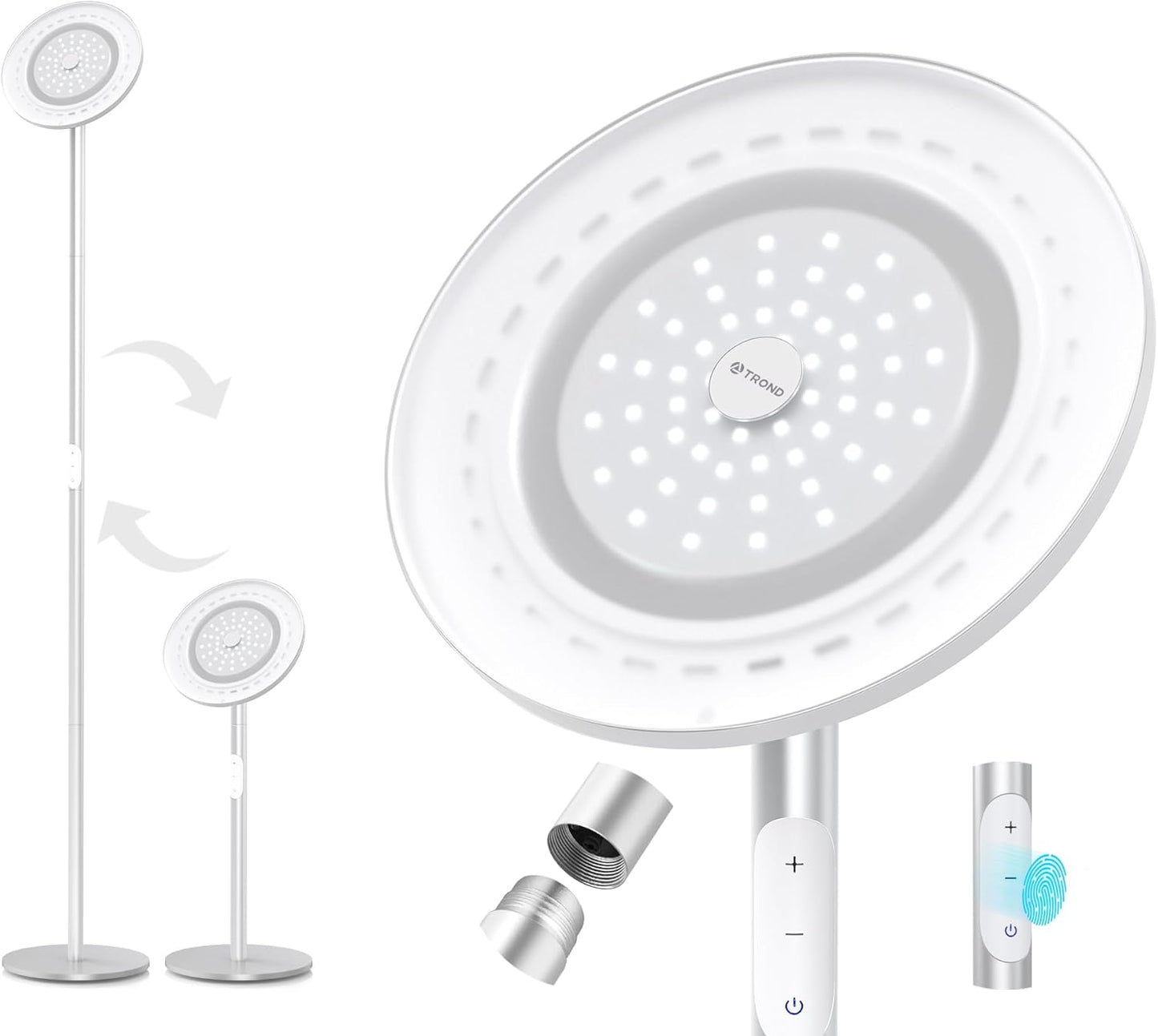 TROND Floor Lamp, LED Torchiere Uplight Lamp, 5 Brightness Aluminum Modern Standing Light, 5500K Natural Daylight, 5000 lm, 71in Tall, 30 Mins Timer, Detachable, for Office Living Room Bedroom, Silver