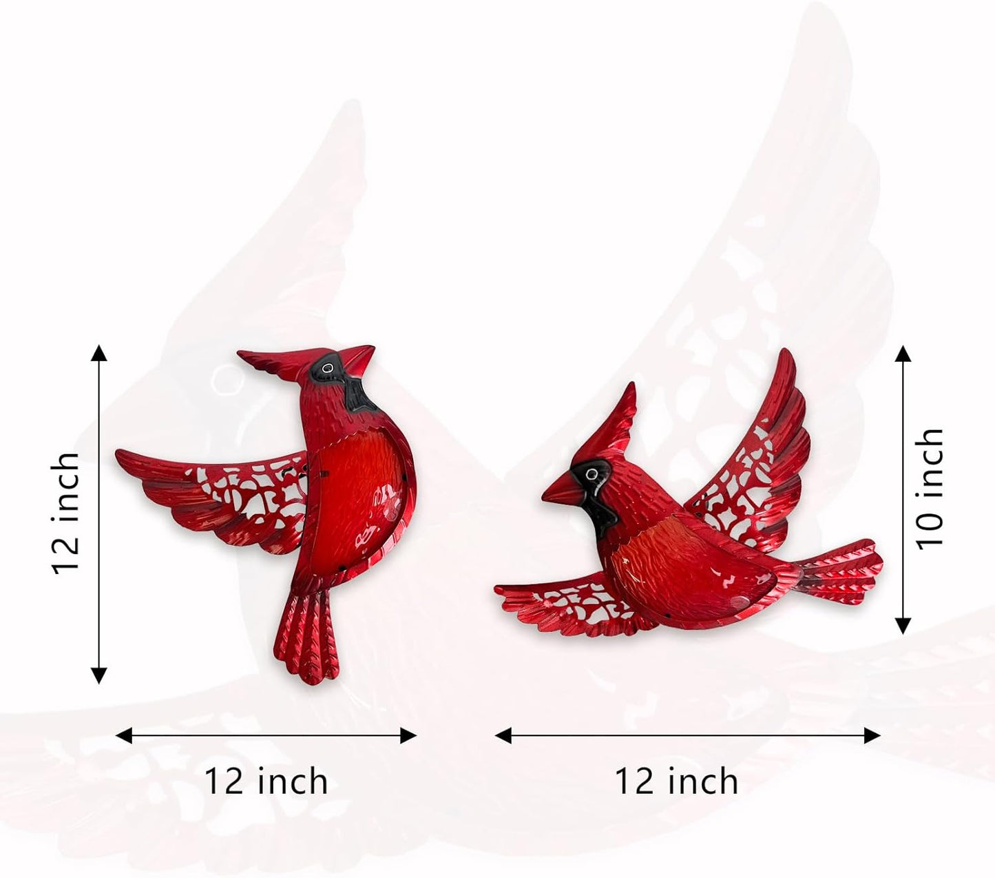 HONGLAND Metal Cardinal Wall Art 12inch Metal Birds Wall Sculpture Garden Decoration Outdoor Statue Patio Fence Hanging Plaques 2 Pack