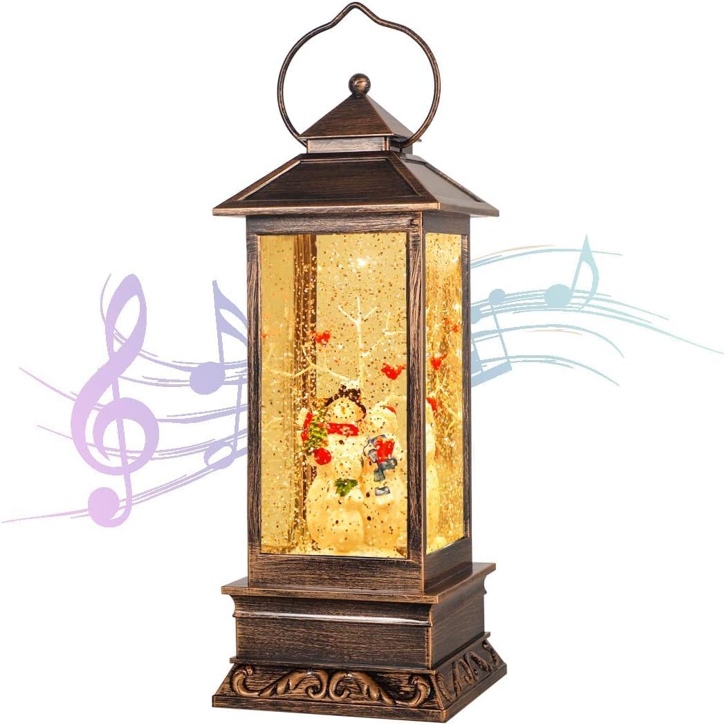 House & Garden Decoration,Christmas Lantern with 8 Pieces of Music,Sparkling Crystal Keep Circling Around The Snowman Families Music Box as a (Snowman Families)