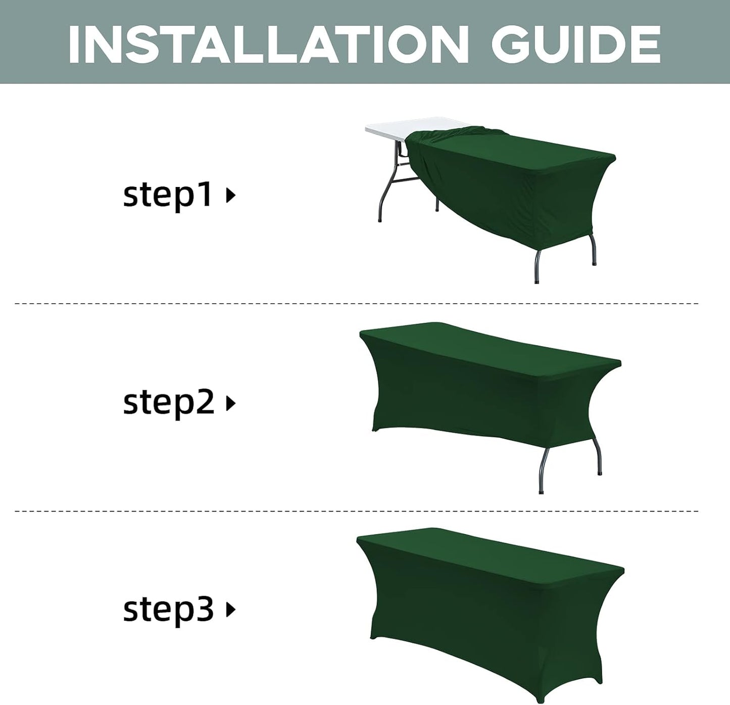 CWK 4FT Waterproof Stretch Spandex Table Cover for Rectangular Tables - Elastic Fitted Tablecloth for Folding Tables,Wrinkle Resistant Table Cloth for Parties,Weddings,Banquets&Events(Blackish Green)