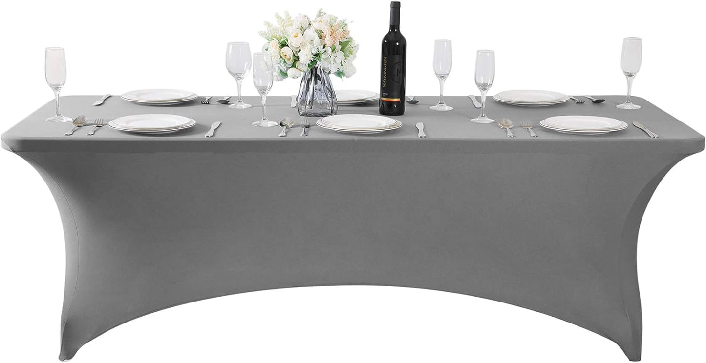 2Pack Spandex Table Cover for 6Ft or 4fT or 8ft Table Universal Fitted Stretch Tablecloth for Party, Banquet, Wedding and Events-Gray