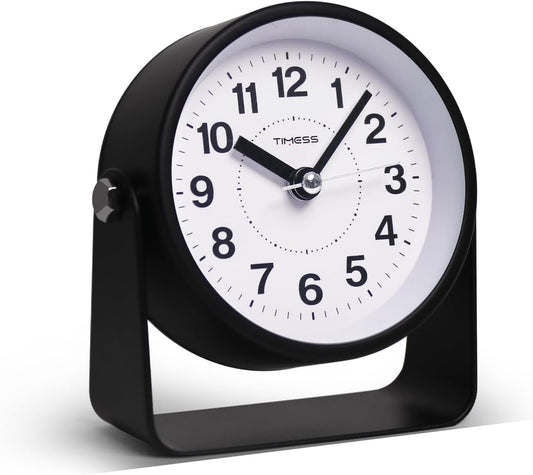 Analog Alarm Clock, Silent Non-Ticking Quartz Movement, Battery-Operated with Snooze & On-Demand Light, Easy to Set Gentle Wake Bedside Desk Clock, Ideal for Home, Travel, Office (Black)