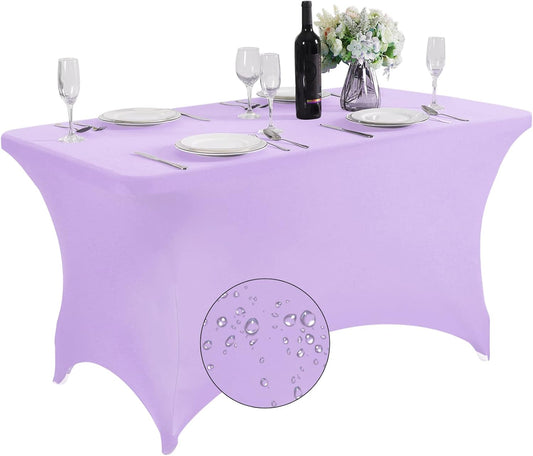 SuperO Waterproof Spandex Table Cover for 4FT Table Universal Fitted Stretch Tablecloth for Party, Banquet, Wedding and Events-Lavender