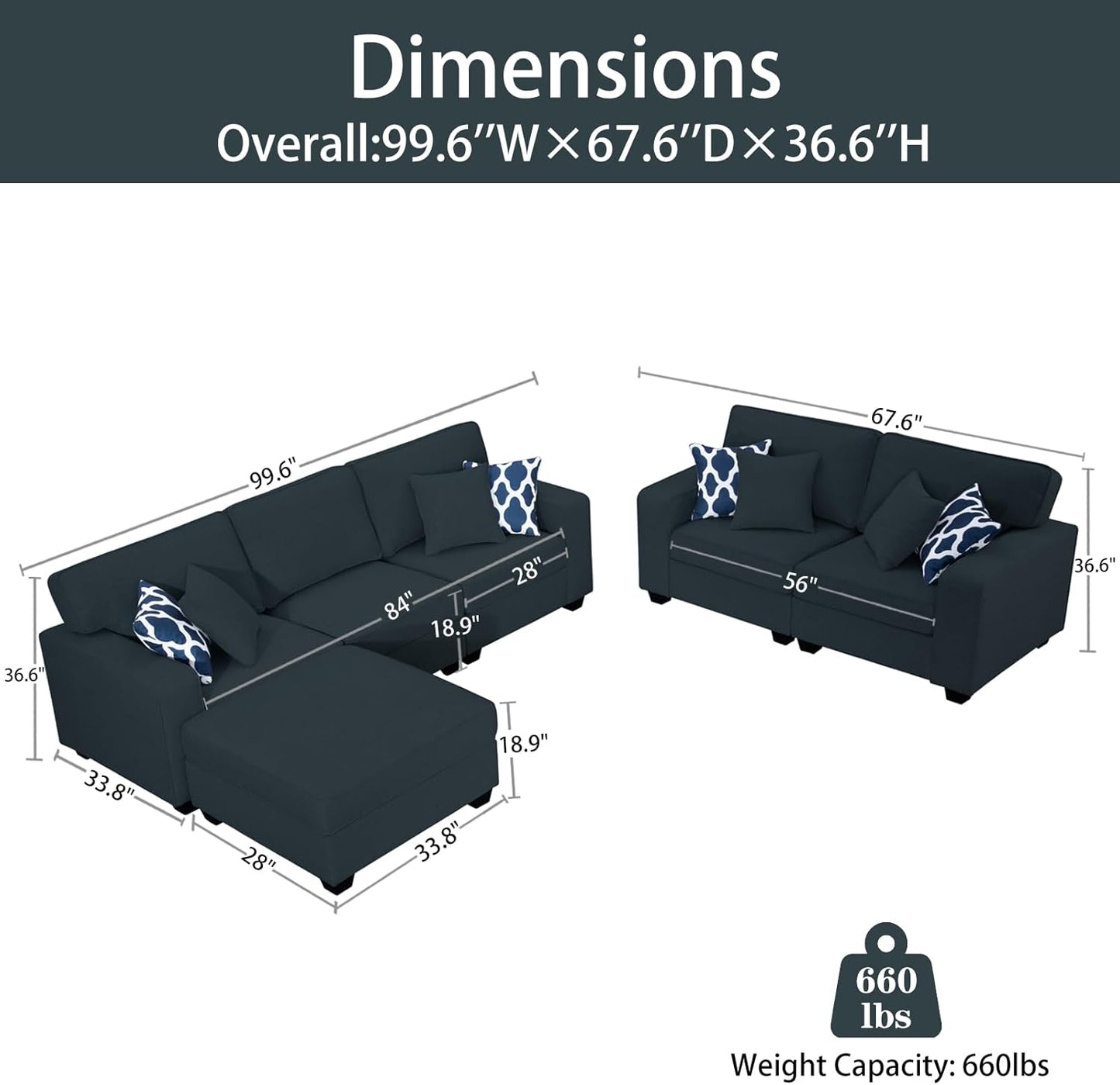 L Lengend Vansen Modular Sectional Sofa U Shaped Couch with Ottoman Modern Reversible Corner Sectional Couch for Living Room (Charcoal, 2+3 with Ottoman)