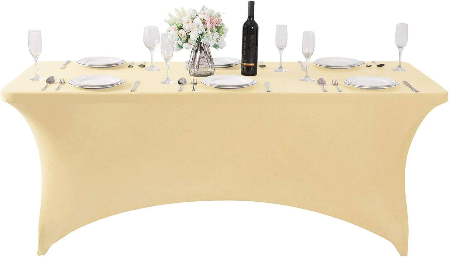 SuperO 2Pack Waterproof Spandex Table Cover for 6FT Table Universal Fitted Stretch Tablecloth for Party, Banquet, Wedding and Events-Champagne