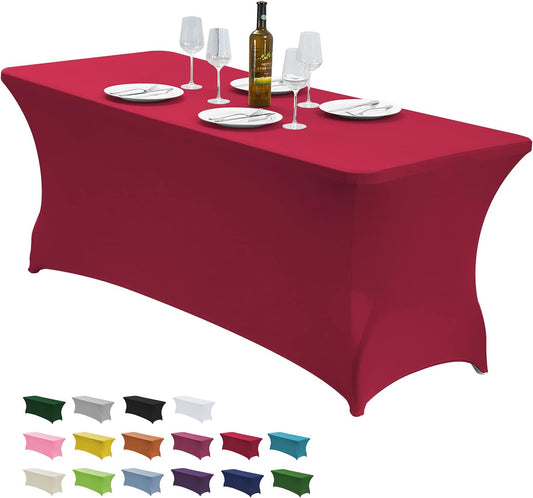 CWK 6FT Waterproof Stretch Spandex Table Cover for Rectangular Tables - Elastic Fitted Tablecloth for Folding Tables,Wrinkle Resistant Table Cloth for Parties, Weddings, Banquets & Events(Apple Red)