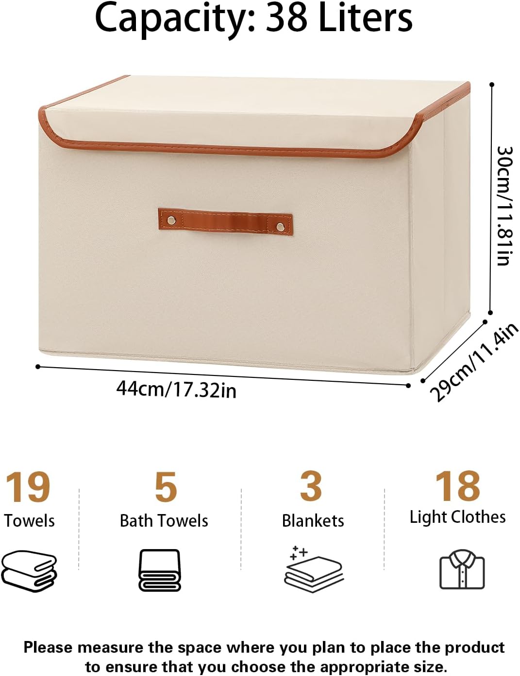 Tuza 2-Pack Large Fabric Storage Bins with Lids, Foldable Storage Boxes with Lids for Organizing, Decorative Storage Boxes with Handles for Home, Bedroom, Closet, Office(Khaki, Large)