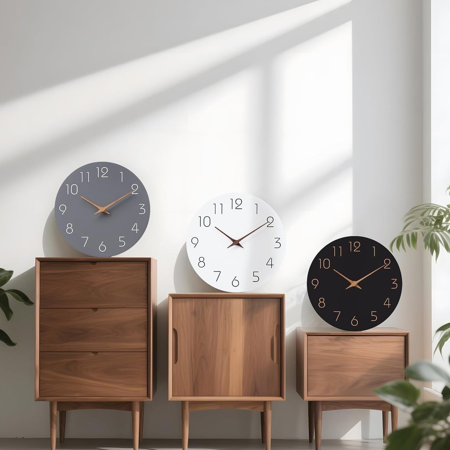 Mosewa Wall Clock Battery Operated 8 Inch White Silent Non Ticking Simple Minimalist Wooden Decorative for Kitchen Bathroom Bedroom Living Room Office