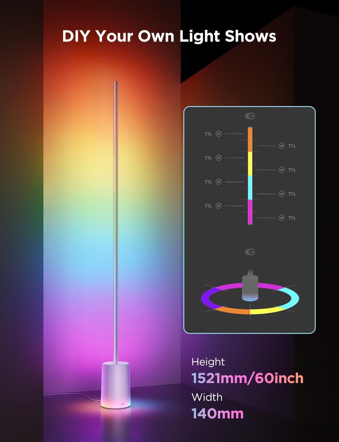 Govee Floor Lamp 2 with Matter, RGBIC, Warm Cool White LED, Alexa Compatible, 1725lm, Music Sync, Scene Modes, Smart Floor Lamp for Living Room, Bedroom, Silver(1 Pack)