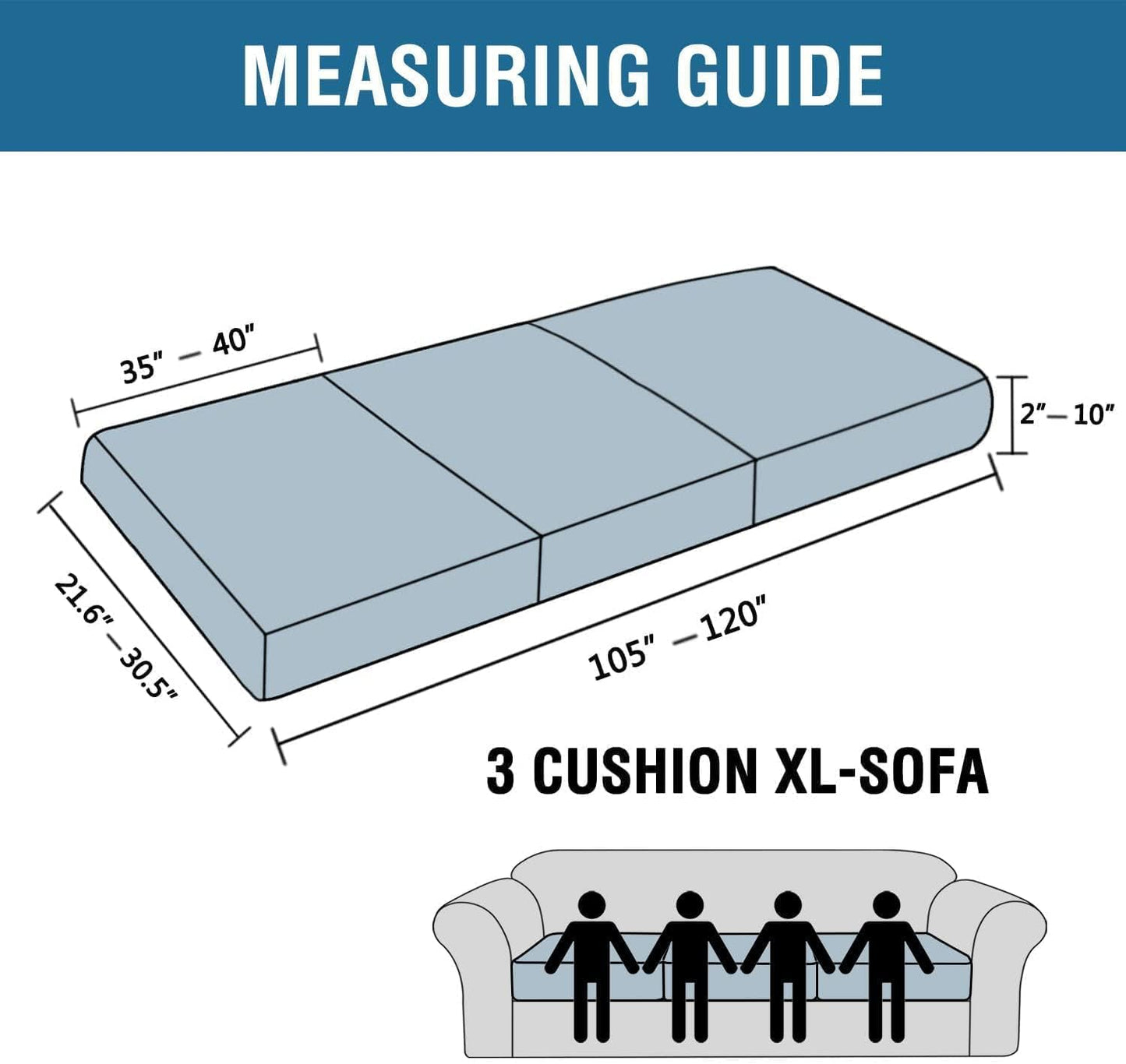 H.VERSAILTEX Super Stretch Individual Seat Cushion Covers - Sofa & Couch Cushion Slipcover Sets - Thick Jacquard Textured Twill Fabric (3 Piece XL Sofa Cushion Covers, Island Fossi)