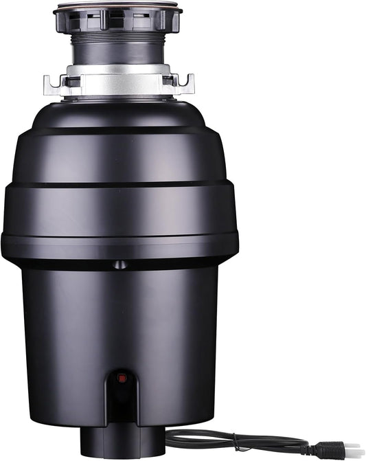 Powerful 1HP Stainless Steel Garbage Disposer, Dishwasher-Friendly and Continuous Feeding Waste Disposer, Grinding Material Four-Stage Grinding, Black
