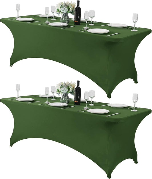 2Pack Spandex Table Cover for 8FT or 4ft or 6ft Table Universal Fitted Stretch Tablecloth for Party, Banquet, Wedding and Events-Willow
