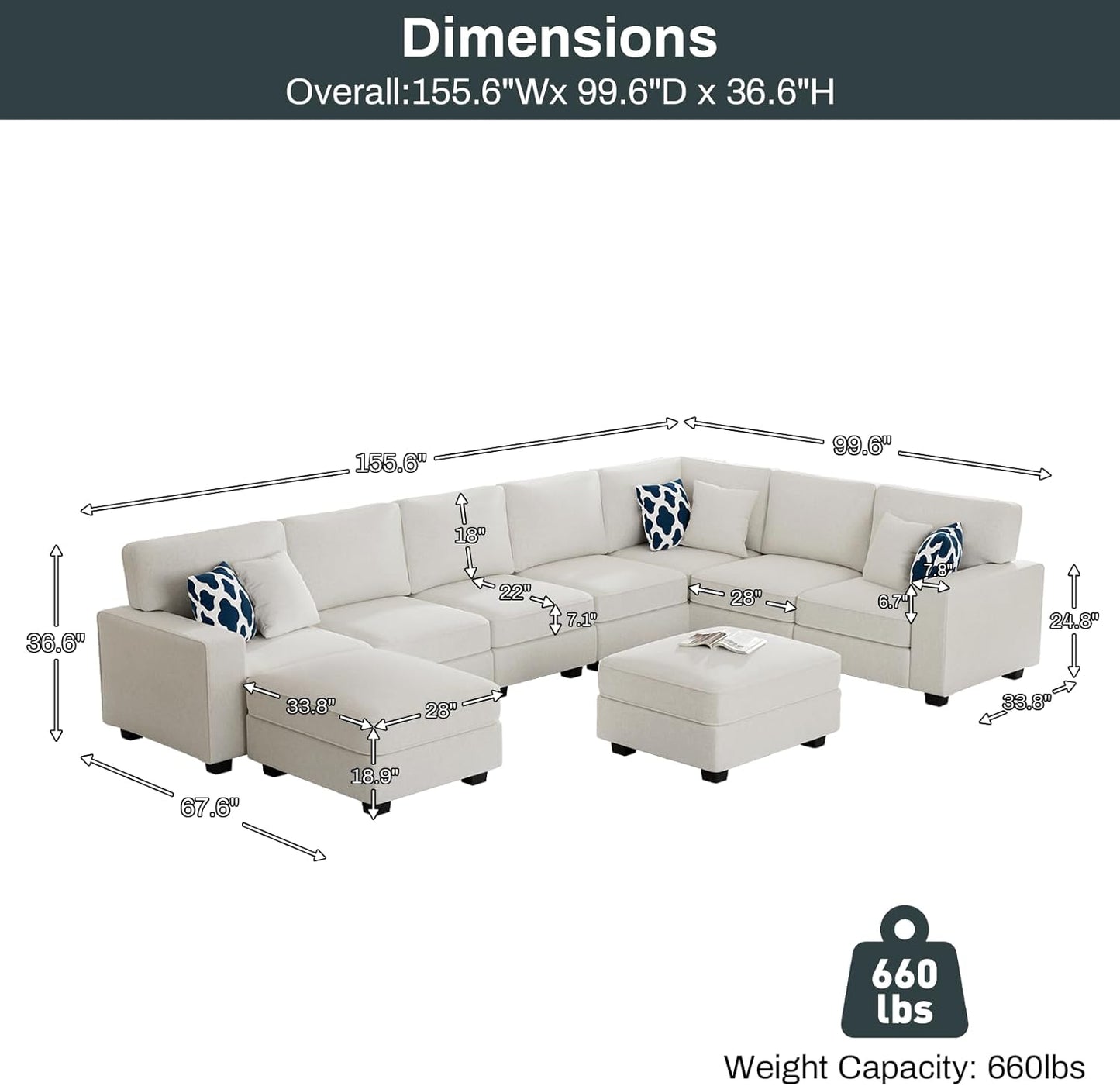 L Lengend Vansen Modular Sectional Sofa U Shaped Couch with Ottoman Modern Reversible Corner Sectional Couch for Living Room (Cream, U Shaped Sofa-5)