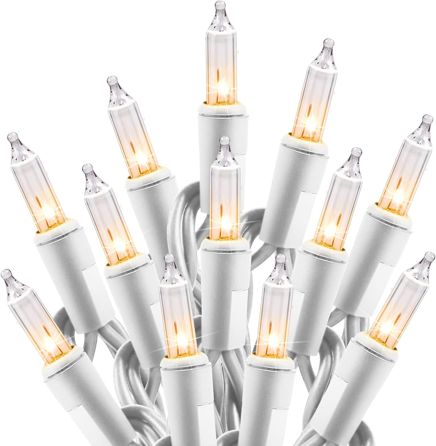 Minetom Clear Christmas Lights Set 100 Count 25 Feet Incandescent Bulb Mini String Lights for Indoor Christmas Tree Garland Birthday Wedding Party Festival Decoration, White Wire